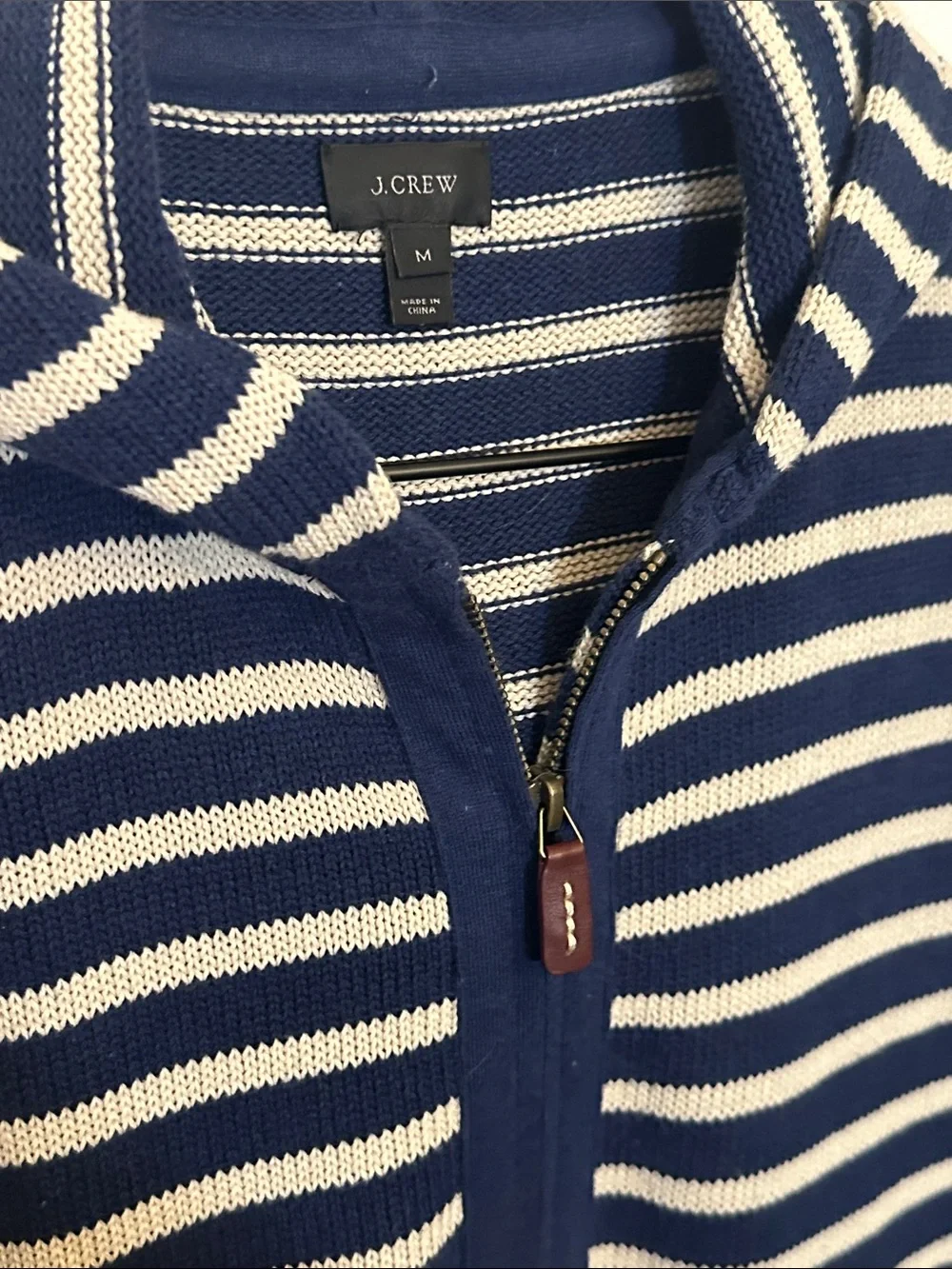 J. CREW Men's Navy and White Stripe Hooded Pullover Shirt